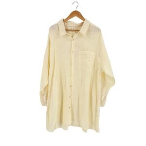 ROVE Linen Button Down Shirt Dress Butter Yellow XL Oversized Beach Breathable